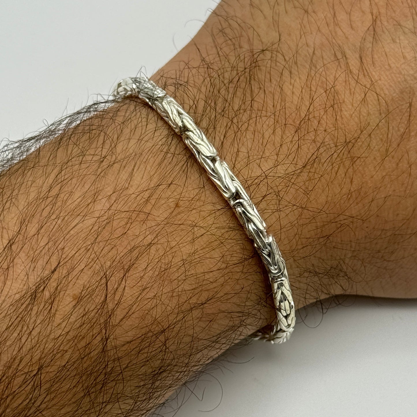 925 Sterling Silver 4mm Round Byzantine Bracelet 8.5 INCH