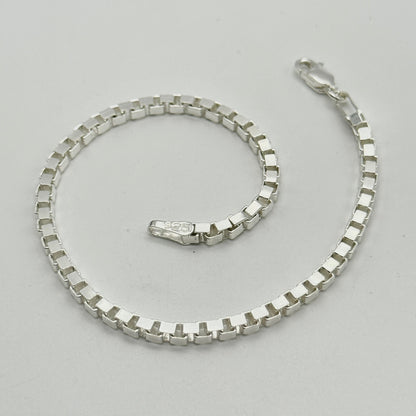 925 Sterling Silver 3mm Square Box Link Bracelet 8 INCH