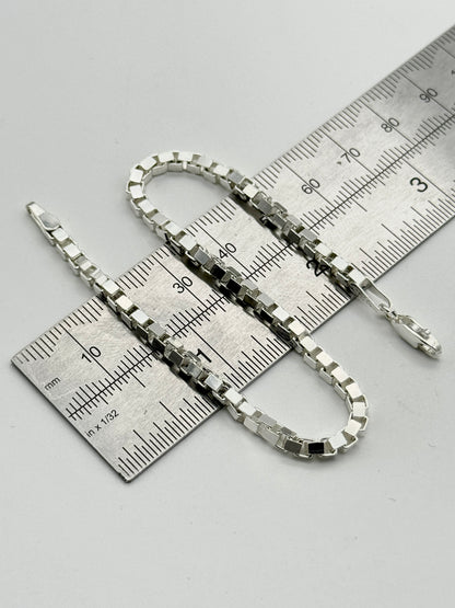 925 Sterling Silver 3mm Square Box Link Bracelet 8 INCH