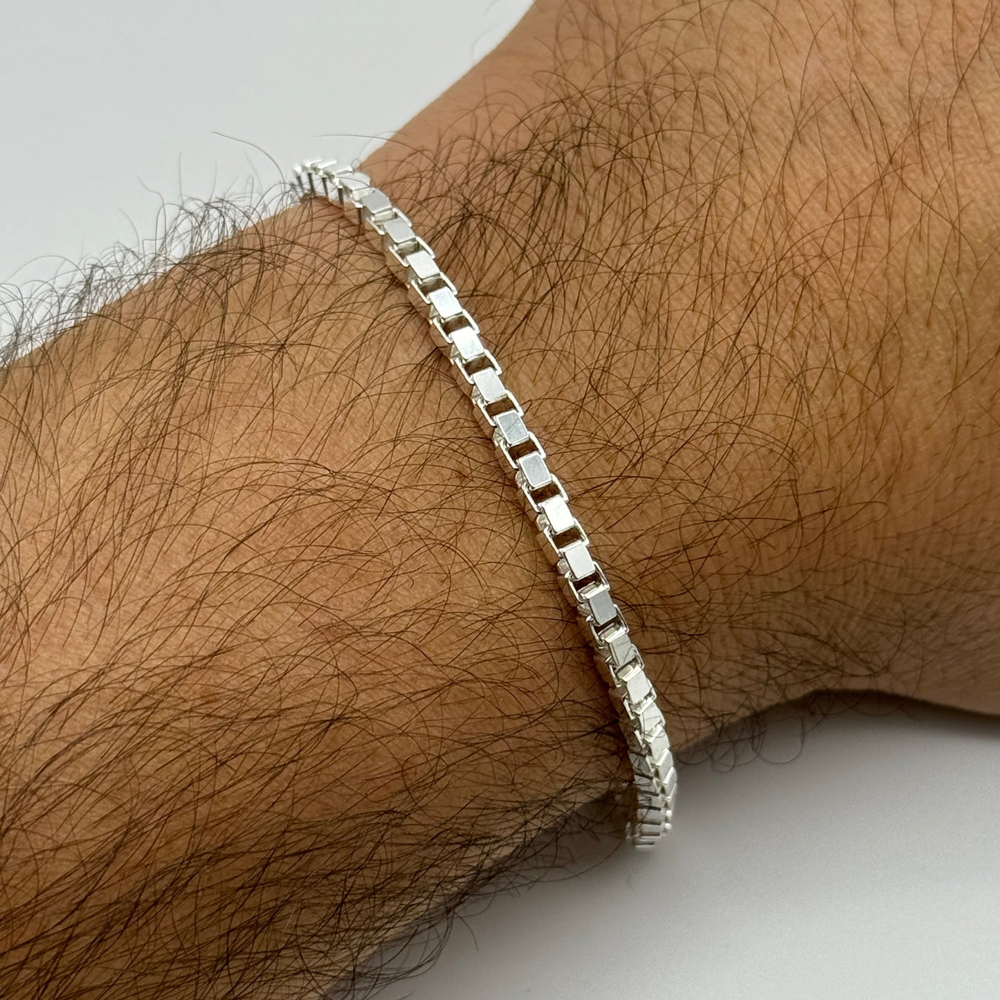 925 Sterling Silver 3mm Square Box Link Bracelet 8 INCH