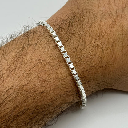 925 Sterling Silver 3mm Square Box Link Bracelet 8 INCH