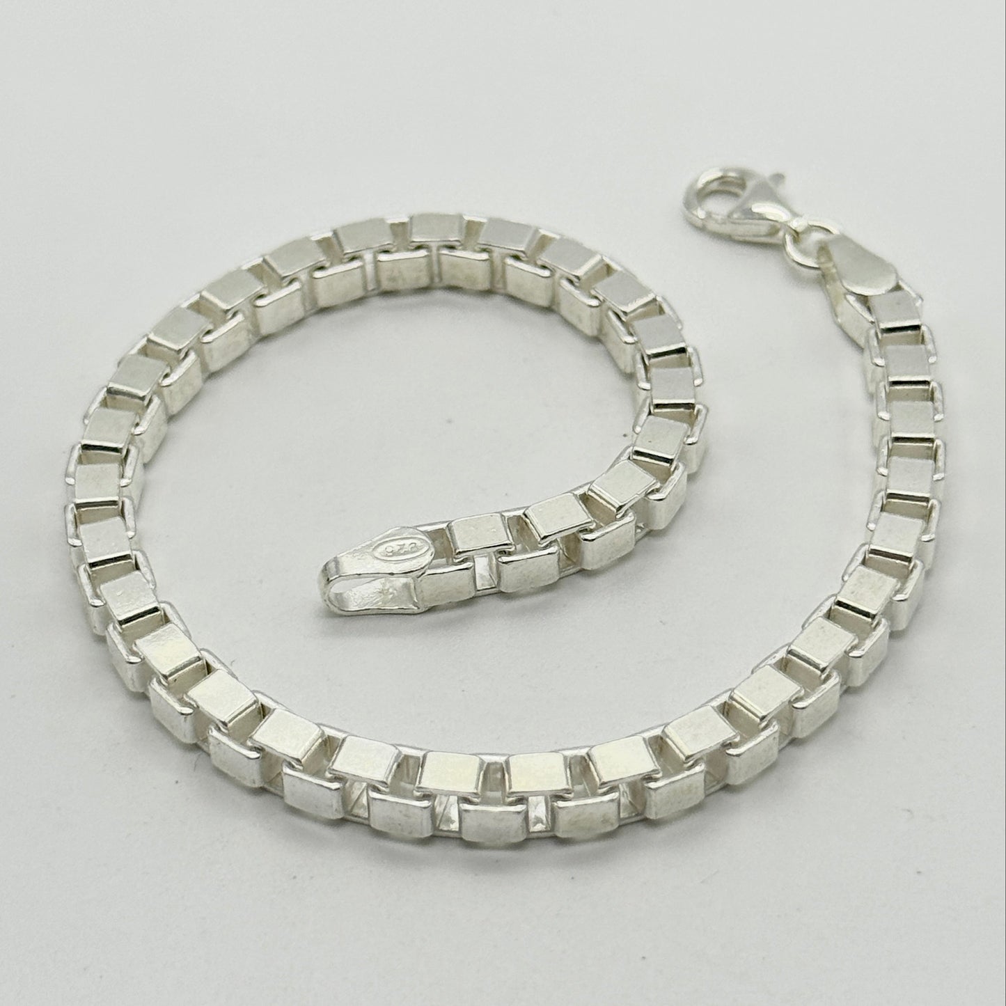 925 Sterling Silver 5mm Square Box Link Heavy Bracelet 8.5 INCH