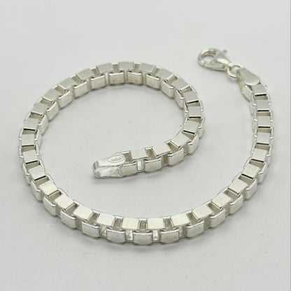 925 Sterling Silver 5mm Square Box Link Heavy Bracelet 8.5 INCH