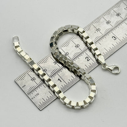 925 Sterling Silver 5mm Square Box Link Heavy Bracelet 8.5 INCH