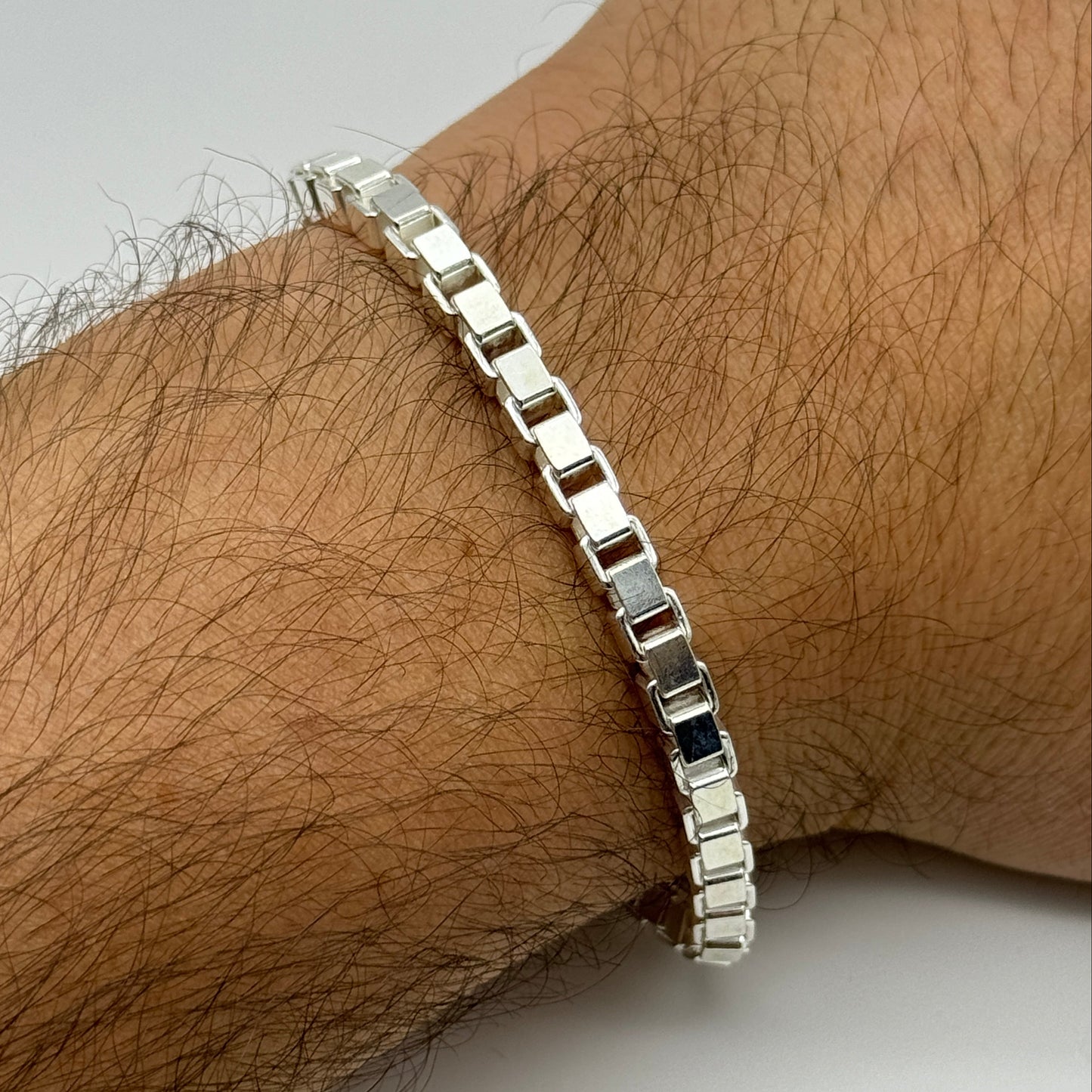 925 Sterling Silver 5mm Square Box Link Heavy Bracelet 8.5 INCH