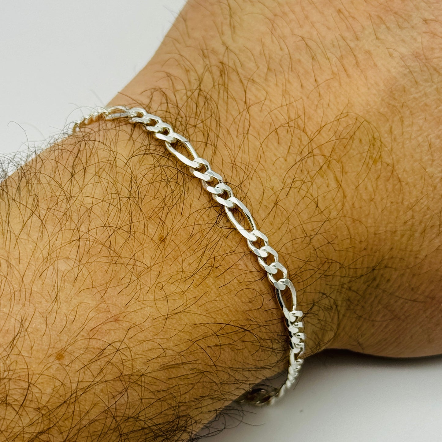 925 Sterling Silver 4mm Figaro Bracelet 8 INCH