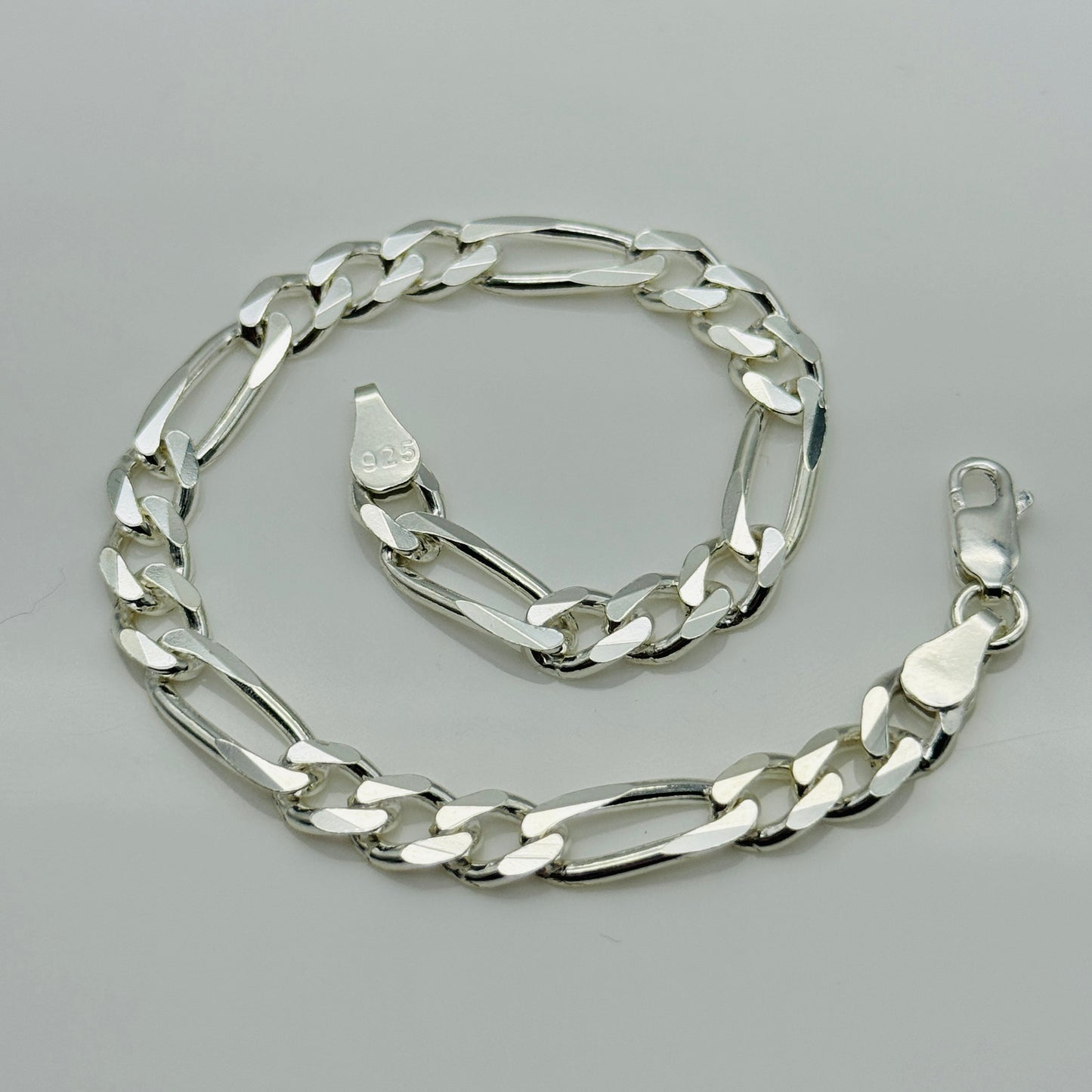 925 Sterling Silver 6mm Figaro Bracelet 8 INCH
