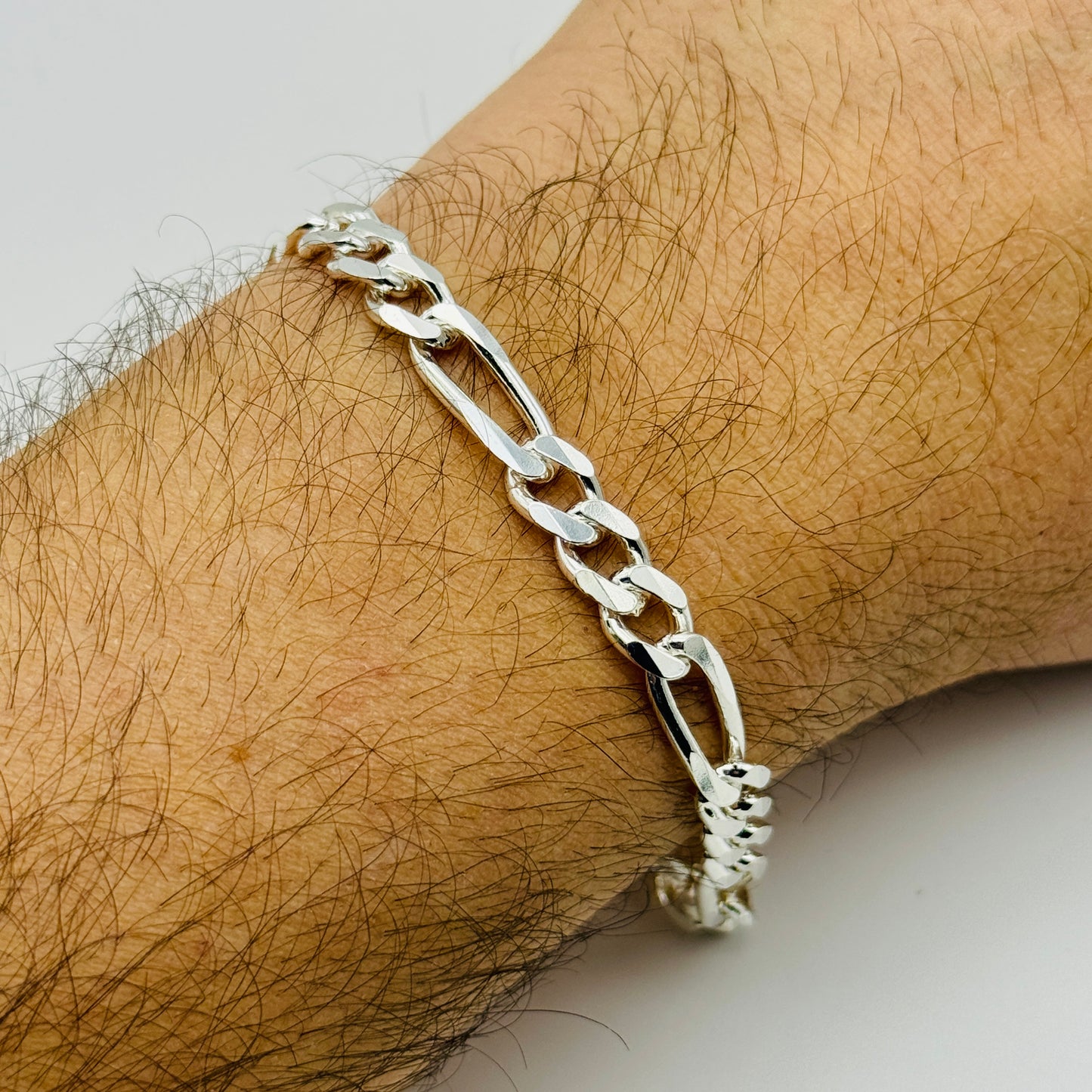 925 Sterling Silver 6mm Figaro Bracelet 8 INCH