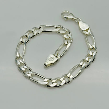 925 Sterling Silver 7mm Figaro Bracelet 8 INCH