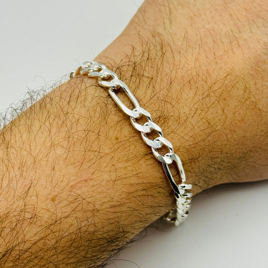 925 Sterling Silver 7mm Figaro Bracelet 8 INCH