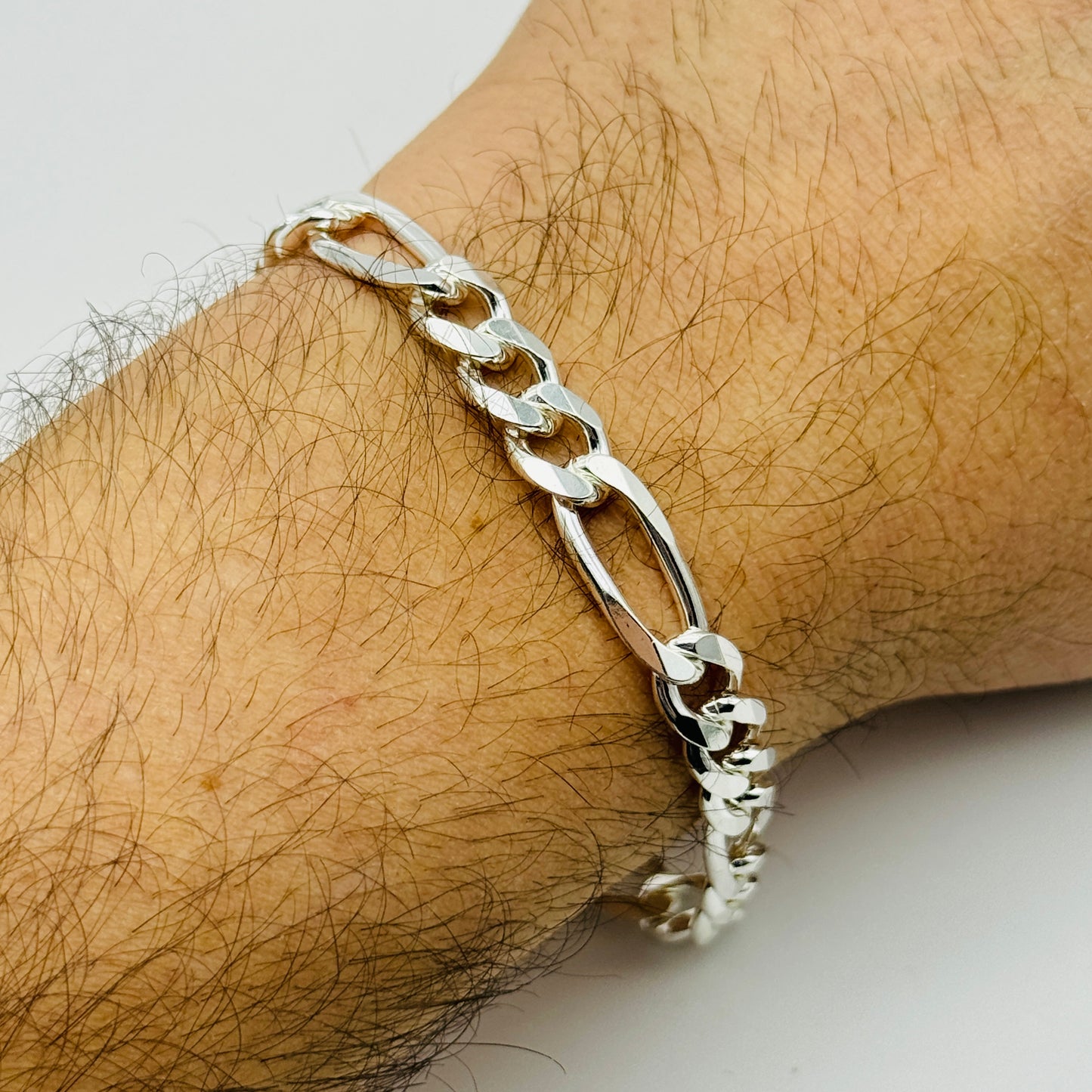 925 Sterling Silver 8mm Figaro Bracelet 8 INCH