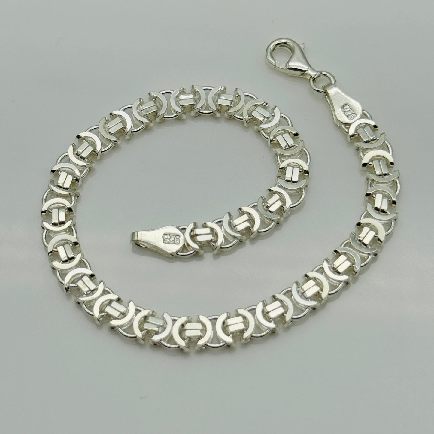 925 Sterling Silver 5mm Flat Byzantine Bracelet 8 INCH