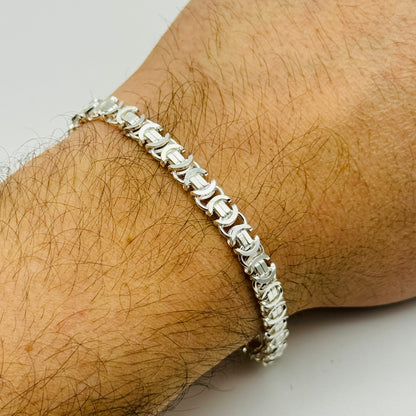 925 Sterling Silver 5mm Flat Byzantine Bracelet 8 INCH