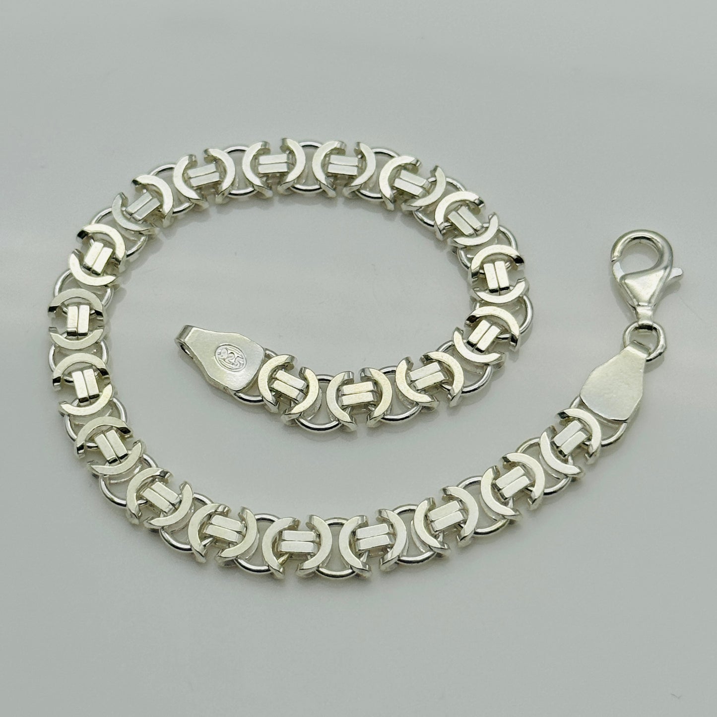 925 Sterling Silver 6mm Flat Byzantine Bracelet 8 INCH