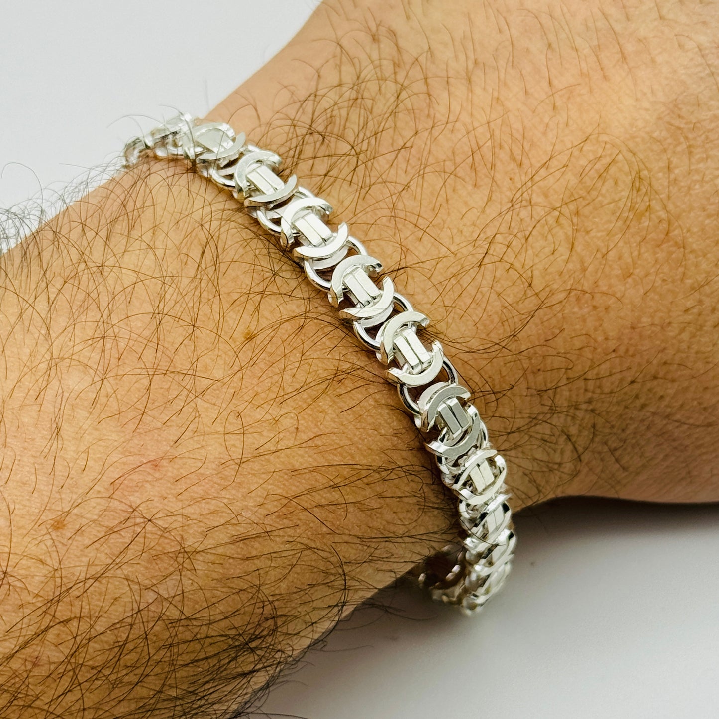 925 Sterling Silver 6mm Flat Byzantine Bracelet 8 INCH