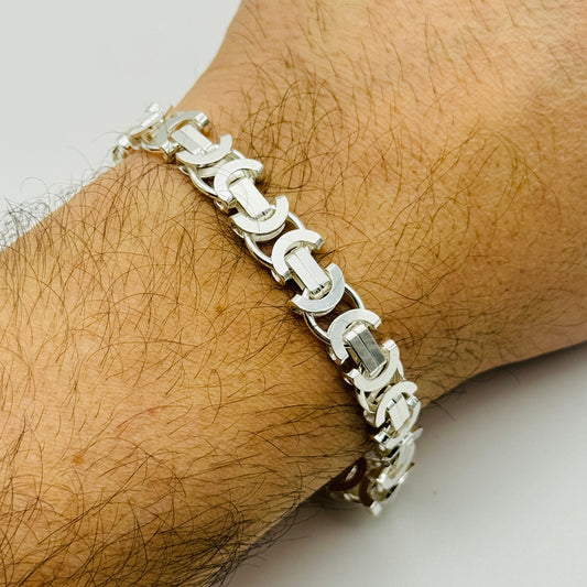 925 Sterling Silver 8mm Flat Byzantine Bracelet 8 INCH