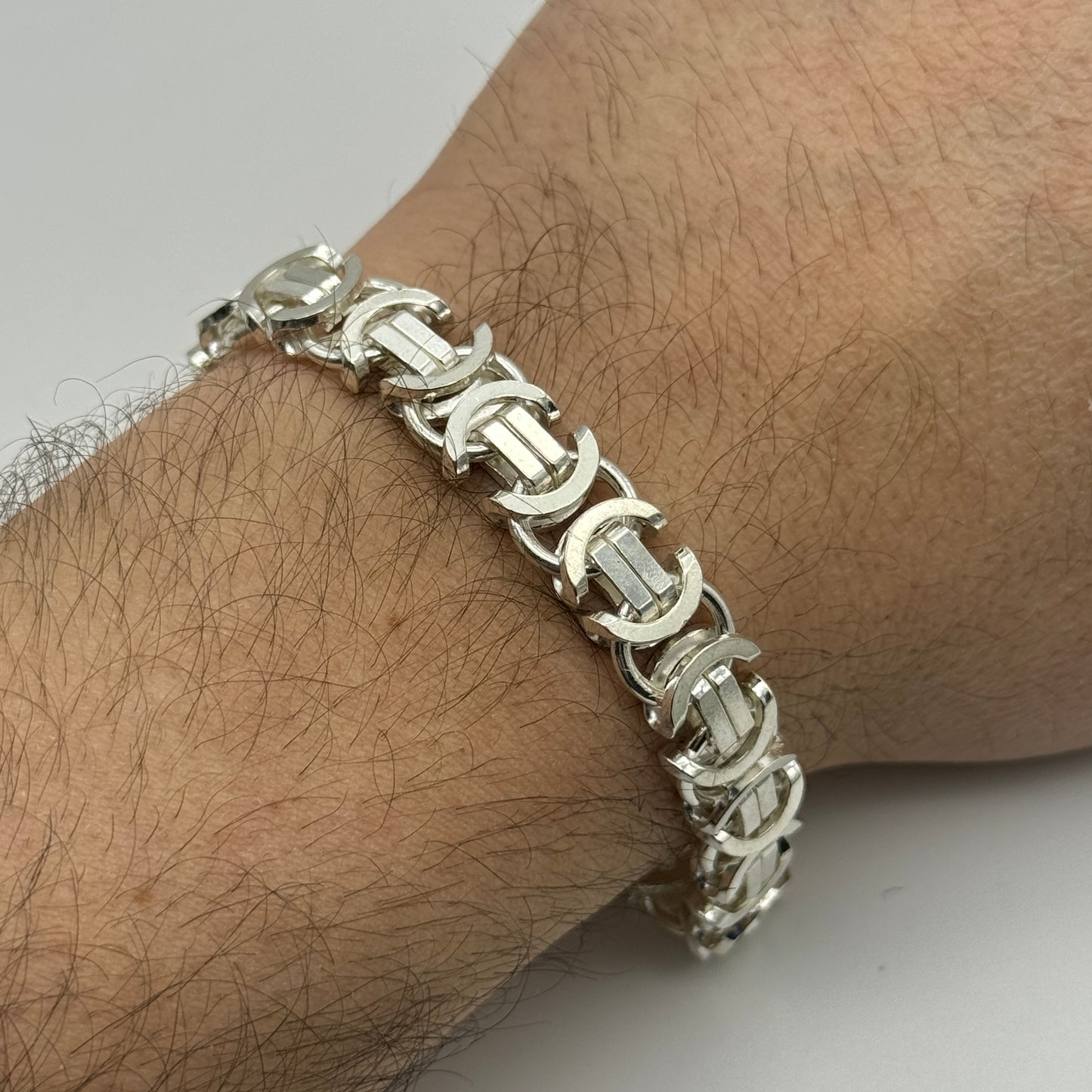 925 Sterling Silver 10mm Flat Byzantine Bracelet 8 INCH