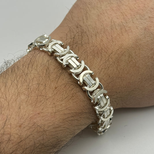 925 Sterling Silver 10mm Flat Byzantine Bracelet 8 INCH