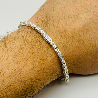 925 Sterling Silver 3mm CZ Square Byzantine Bracelet 8 INCH