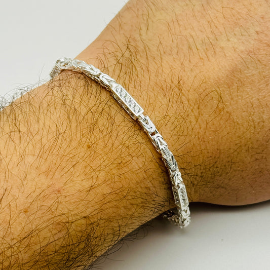 925 Sterling Silver 3mm CZ Square Byzantine Bracelet 8 INCH