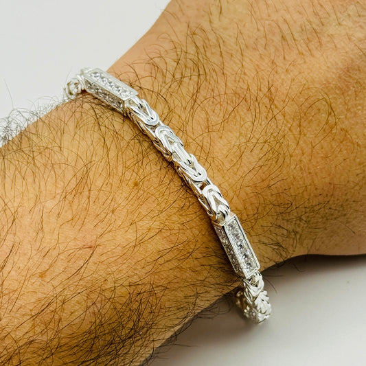 925 Sterling Silver 5mm CZ Square Byzantine Bracelet 8 INCH