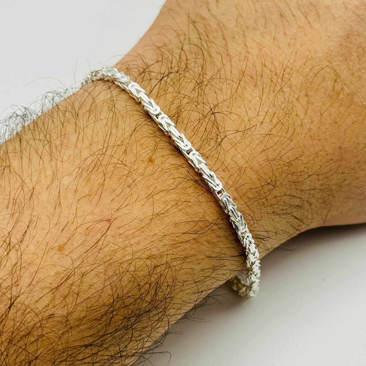 925 Sterling Silver 3mm Square Byzantine Bracelet 8 INCH