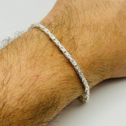 925 Sterling Silver 3mm Square Byzantine Bracelet 8 INCH