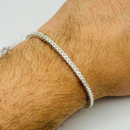 925 Sterling Silver 3mm Square Franco Bracelet 7.5" - 8.5"