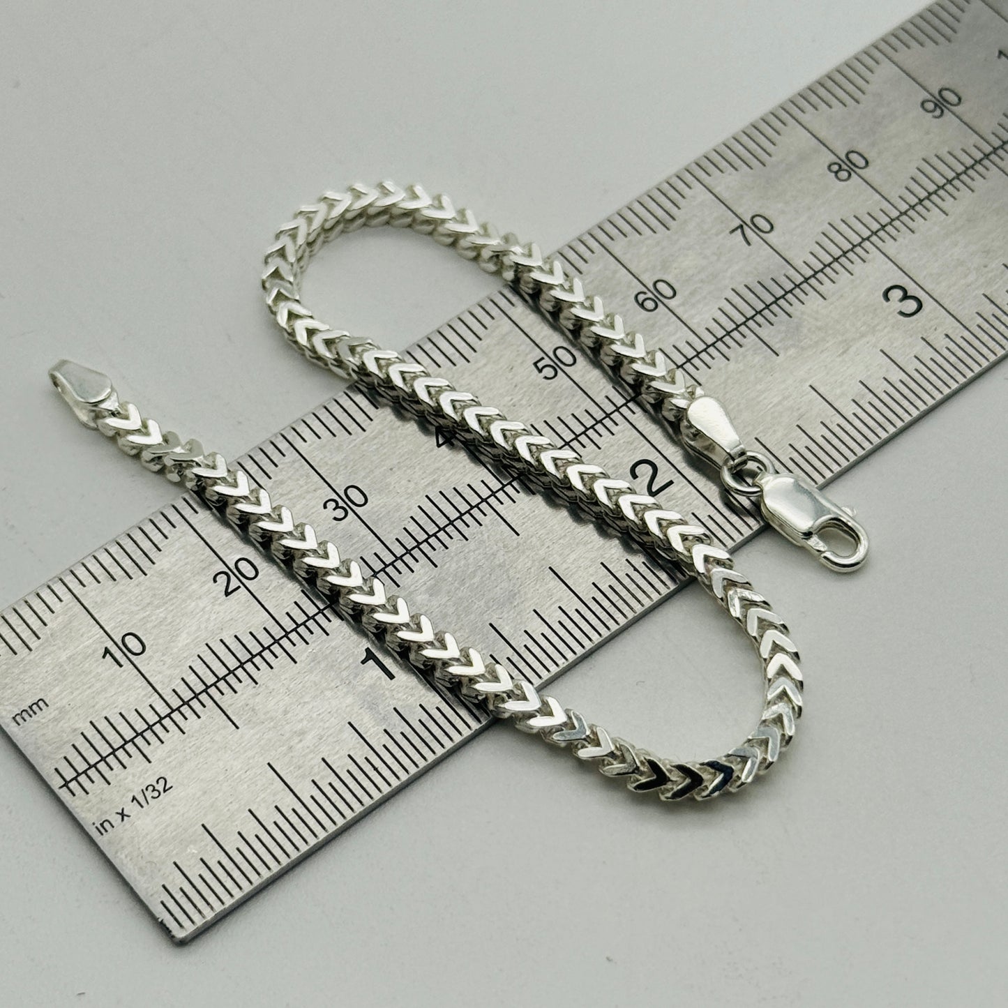 925 Sterling Silver 3mm Square Franco Bracelet 7.5" - 8.5"