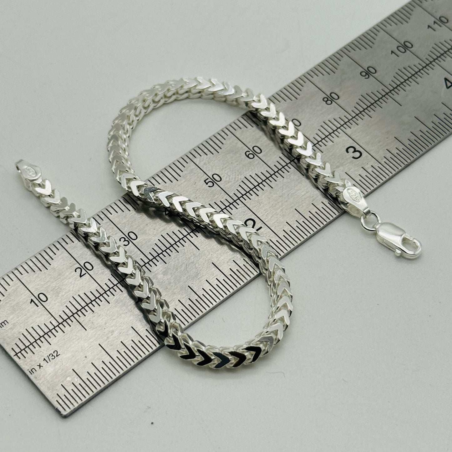 925 Sterling Silver 4mm Square Franco Bracelet 7.5" - 8.5"