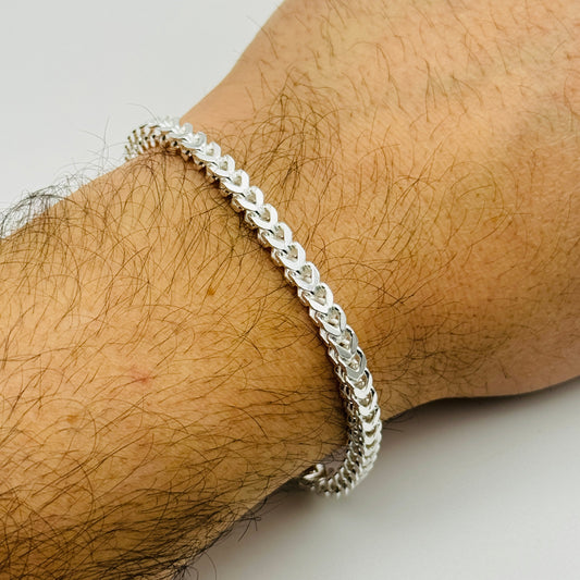 925 Sterling Silver 5mm Square Franco Bracelet 7.5" - 8.5"