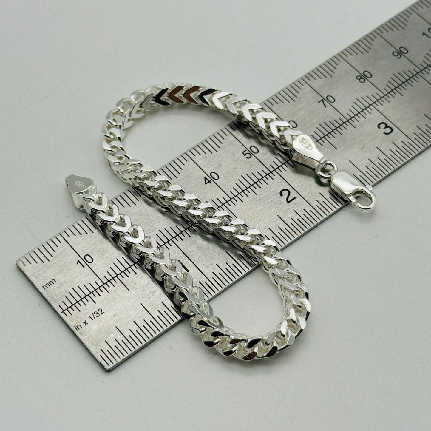 925 Sterling Silver 5mm Square Franco Bracelet 7.5" - 8.5"