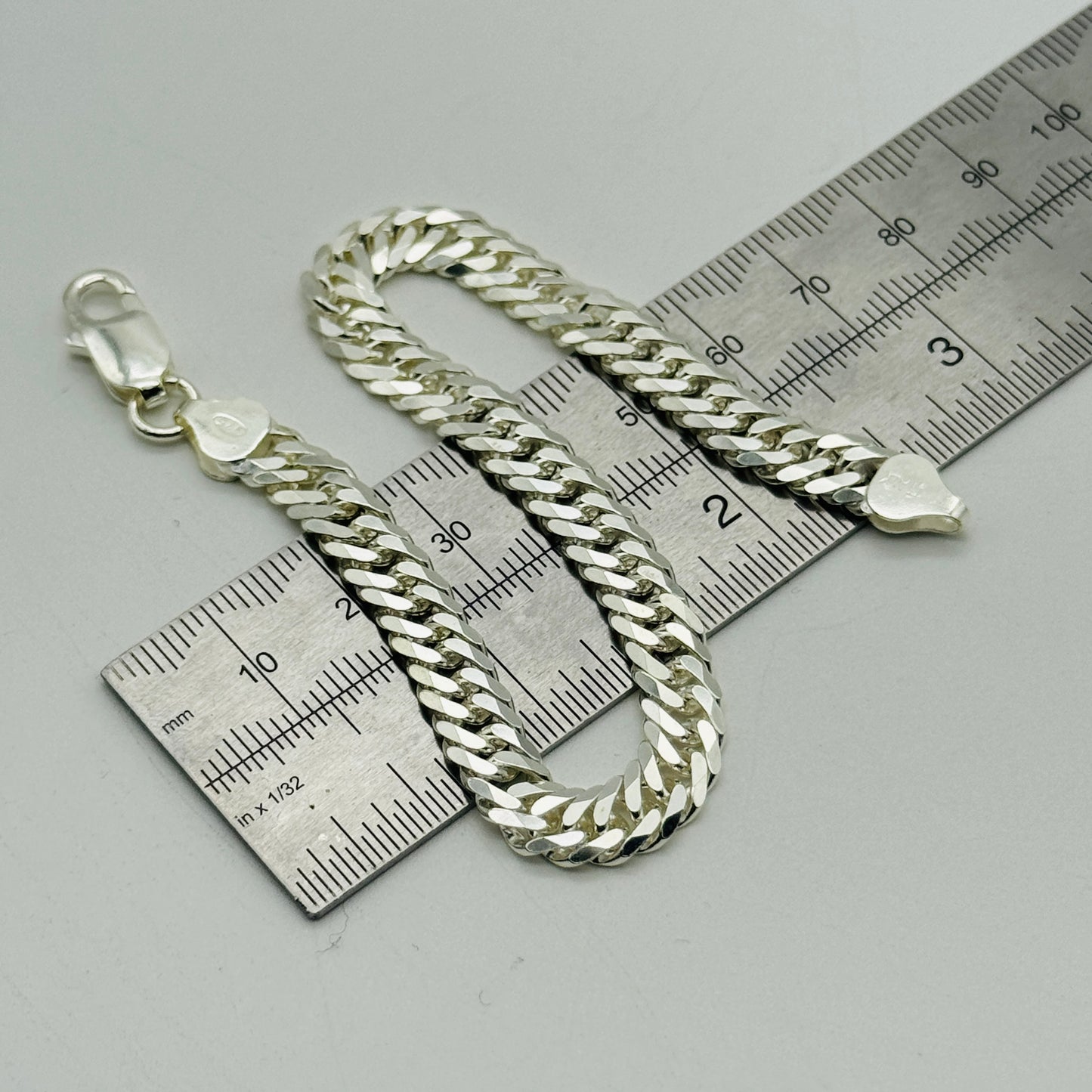 925 Sterling Silver 6mm Double Curb Bracelet 7.5" - 8.5"