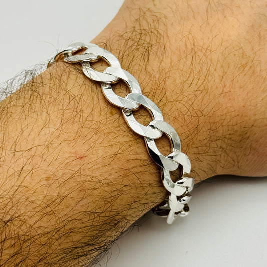 925 Sterling Silver 12mm Open Curb Bracelet 8.5"