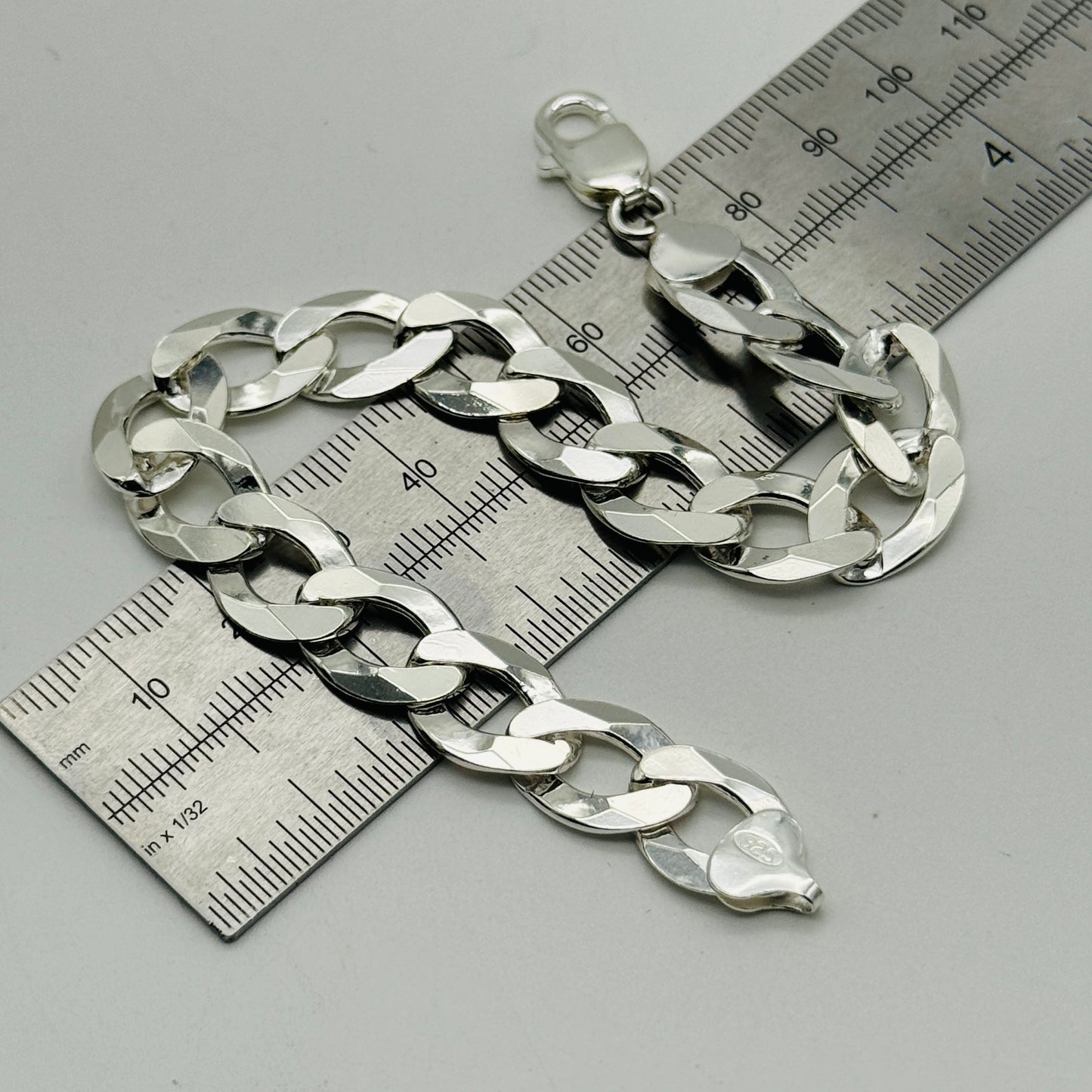 925 Sterling Silver 12mm Open Curb Bracelet 8.5"