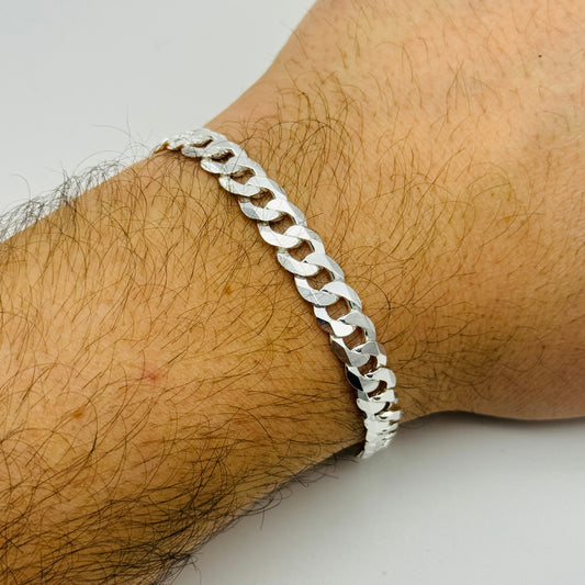 925 Sterling Silver 8mm Flat Curb Bracelet 8.5"