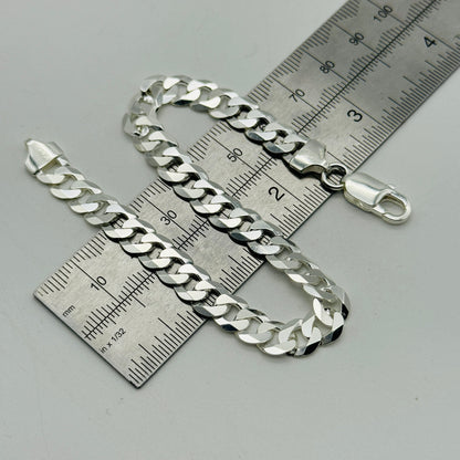 925 Sterling Silver 8mm Flat Curb Bracelet 8.5"