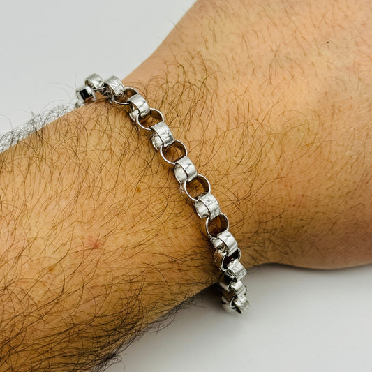 925 Sterling Silver 7mm Engraved Belcher Bracelet 7.5" - 8.5"