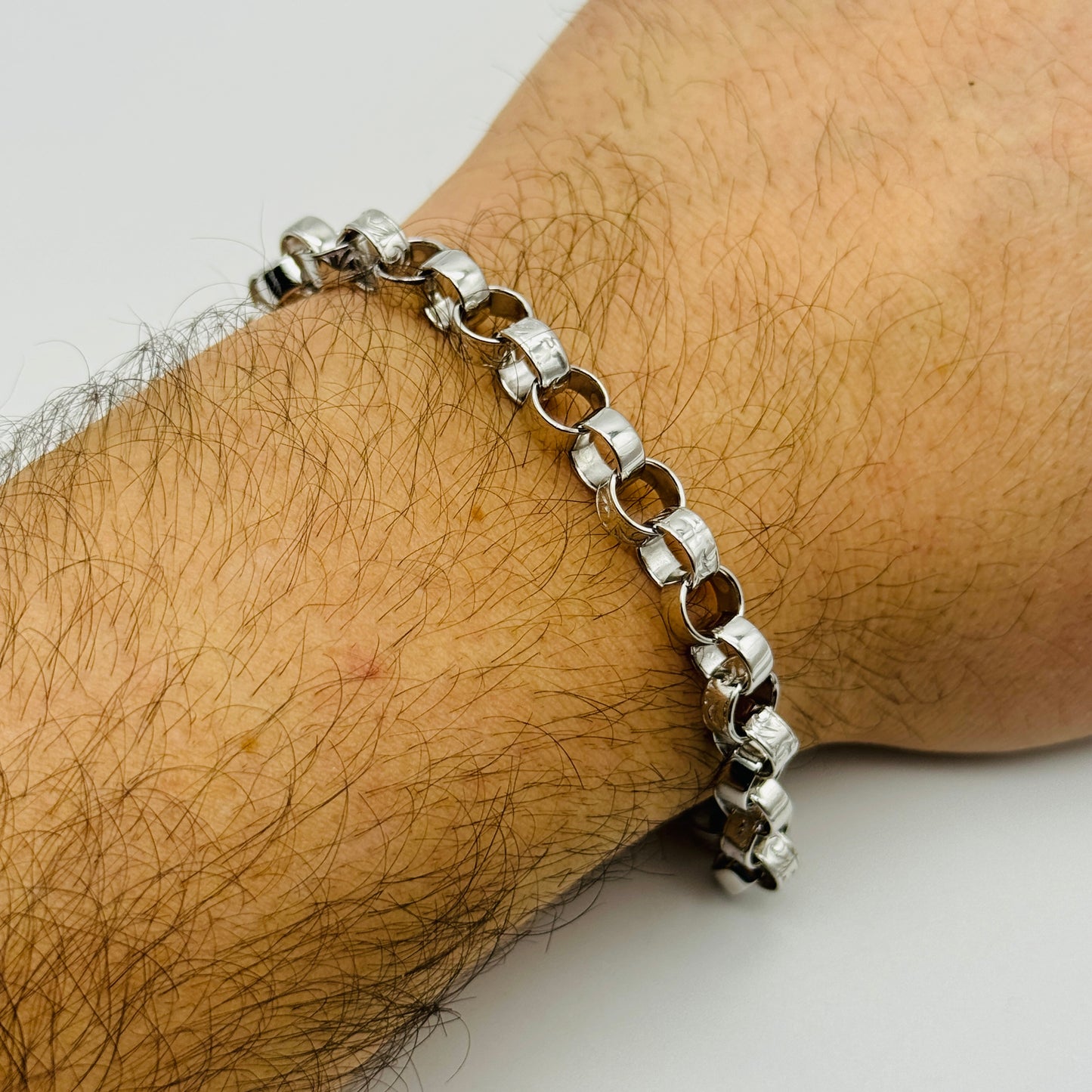 925 Sterling Silver 7mm Engraved Belcher Bracelet 7.5" - 8.5"