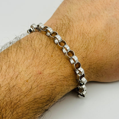 925 Sterling Silver 7mm Engraved Belcher Bracelet 7.5" - 8.5"