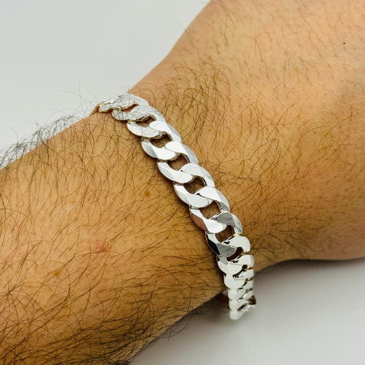 925 Sterling Silver 10mm Flat Curb Bracelet 8.5"