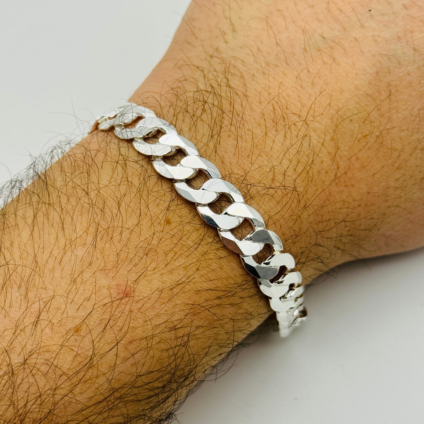 925 Sterling Silver 10mm Flat Curb Bracelet 8.5"