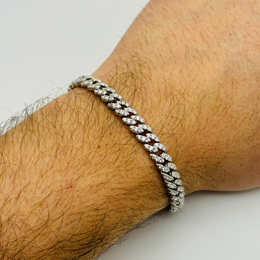 925 Sterling Silver Diamond 6mm Miami Cuban Bracelet 7.5" - 8.5"