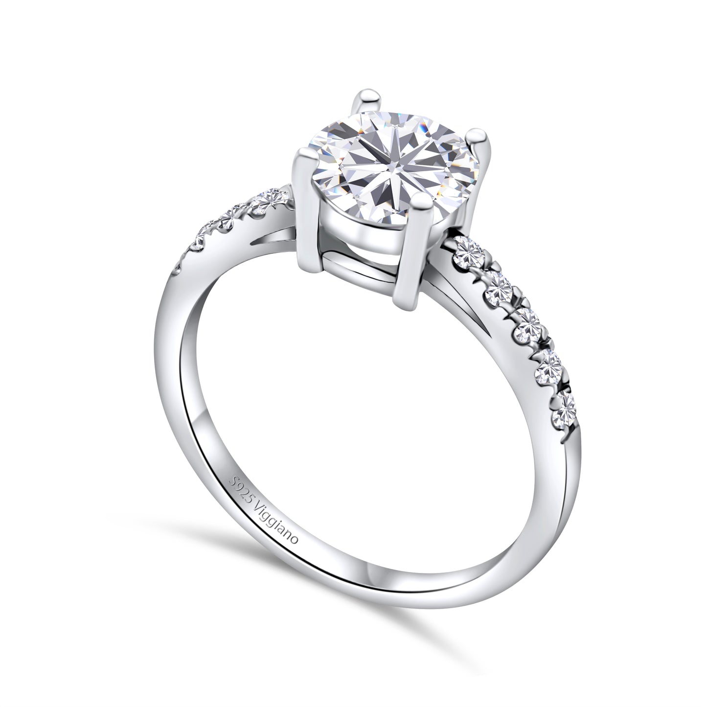 925 Sterling Silver Round Diamond Solitaire Engagement Ring