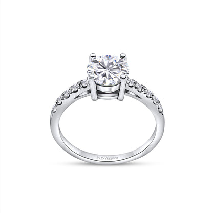 925 Sterling Silver Round Diamond Solitaire Engagement Ring