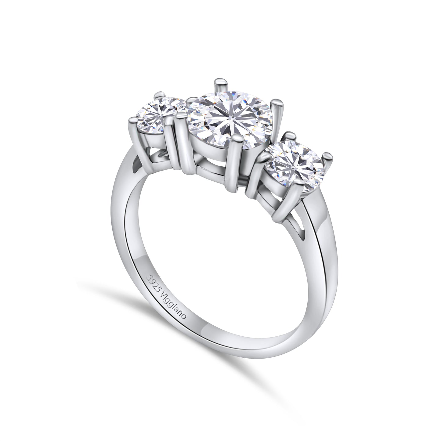 925 Sterling Silver Three Stone Diamond Engagement Ring