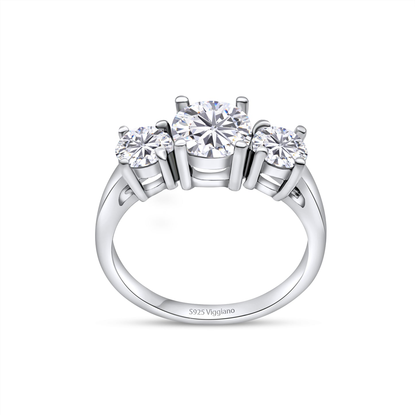 925 Sterling Silver Three Stone Diamond Engagement Ring