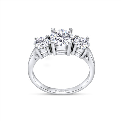 925 Sterling Silver Three Stone Diamond Engagement Ring
