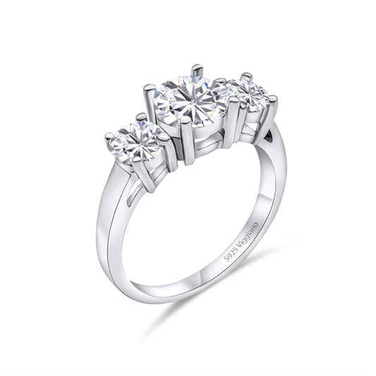 925 Sterling Silver Three Stone Diamond Engagement Ring