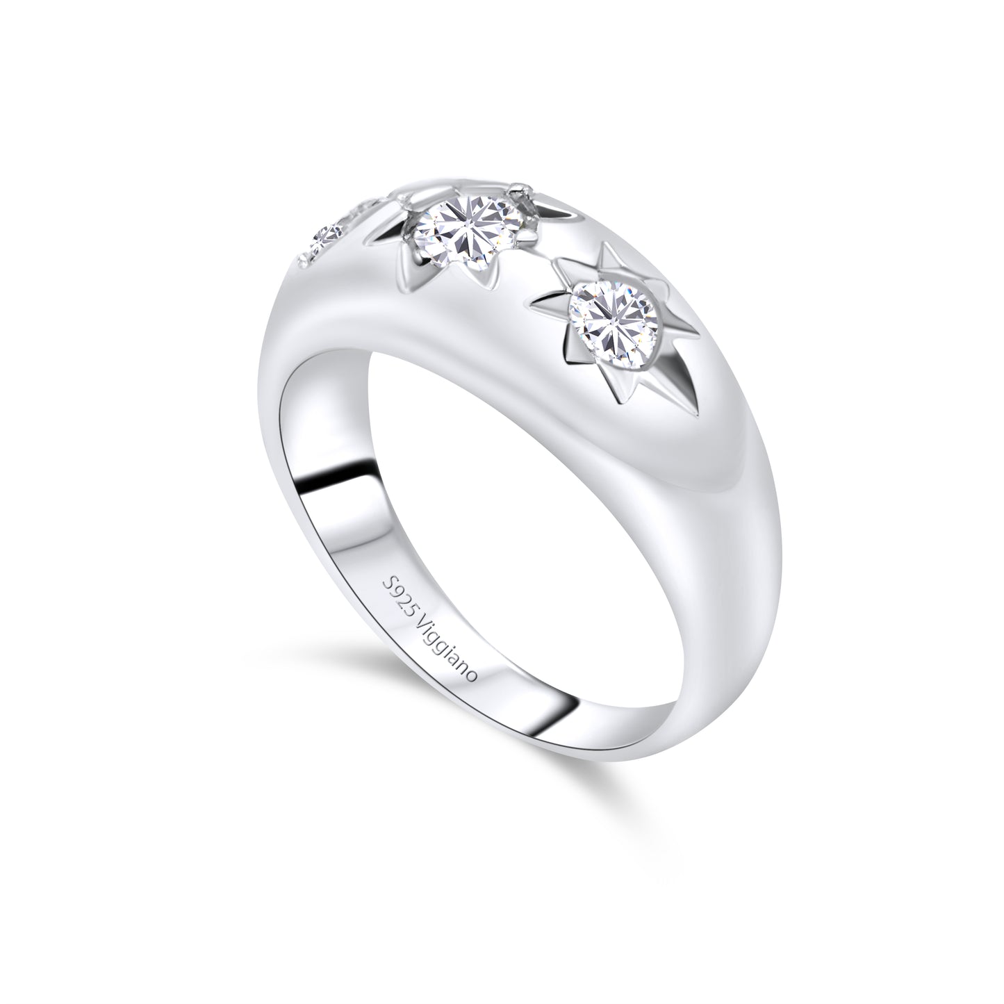 925 Sterling Silver Mens Three Stone Diamond Irish Gypsy Ring